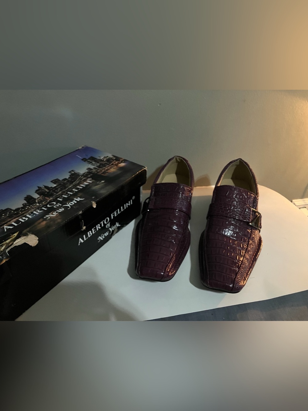 Alberto Fellini purple crocodile dress shoes